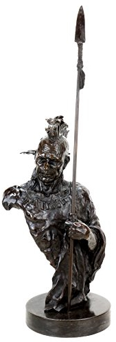 Kunst & Ambiente - Limitierte Indianer Skulptur - Irokese mit Speer - Indianer Bronze Krieger - signiert Remington - Indianer Häuptling - Skulpturen online kaufen - Western Statue