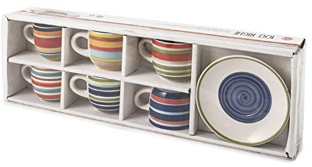 Home 100 Righe Set 6 Tazze Caffè, con Piattino, Stoneware, cc95