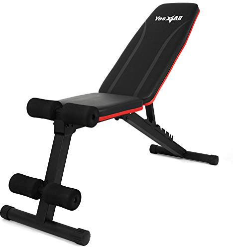 Yes4All Verstellbare Hantelbank mit klappbarem Design – Mehrzweck-Hantelbank für Zuhause, flach/schräg/schräg/schräg/Fitnessstudio (rot)