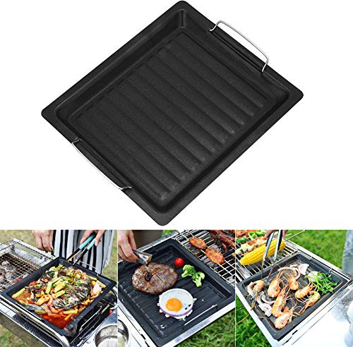 HilMe Plaque de cuisson anti-adhésive en fonte pour barbecue - 25 x 30 cm - Noir