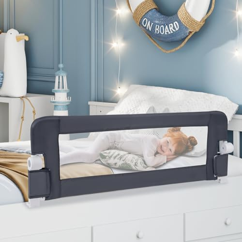 COSTWAY Riel de Cama Plegable Barandilla para la Cama Protección para Bebé Barrera de Cama para Cama Individual/Cama Matrimonial (120x42cm, Gris)