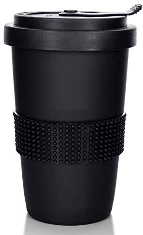 Mahlwerck Kaffeebecher to go, Porzellan Coffee-to-go Becher mit auslaufsicherem Deckel, Schwarz matt, 400 ml