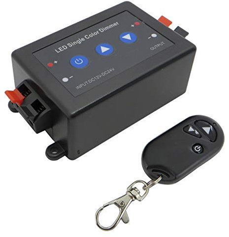 LED Funk Dimmer/Schalter 12V DC mit Fernbedienung + Bedienfeld für alle dimmbaren LED Lampen mit Stecker und Buchse (mit Kabel Klemmterminals)