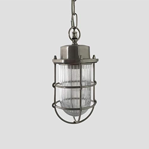 Lanterna industriale in ottone con finitura opaca in nichel nautico da soffitto Aris con griglia protettiva