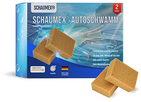 SCHAUMEX® 2er Set Schwamm - Autoschwamm Tafelschwamm - kratzfrei, saugstark, lackschonend - entfernt Schmutz mühelos, Reinigung außen und innen, Felgen und Lack – Made in Germany
