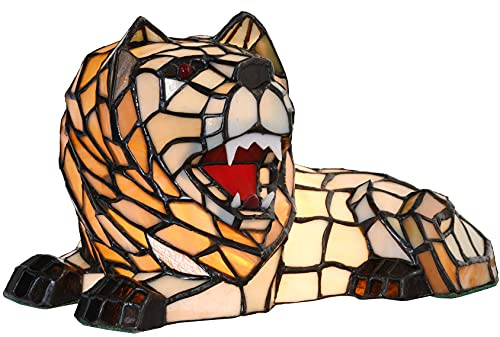 Bieye L10828 Roaring Lion Table Lamp Tiffany Style Stained Glass Accent Night Light for Children's Room Nursery Home Décor