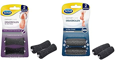 Scholl EXPERTCARE Ersatzrollen für die Ferse – Nachfüller für die elektrischen Hornhautentferner von Scholl – Mit Diamantpartikeln – 2 Rollen & Velvet Smooth Ersatzrollen Ultra Stark – 2 Rollen
