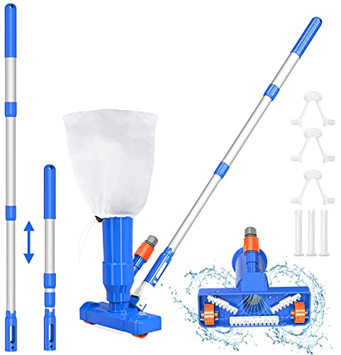 S-Union Aspiratore per Piscine,kit per la Manutenzione Della Piscina con Aspirapolvere, Sacco per Foglie,Skimmer e Manico Telescopico da 40'',Ideale per Piscine,Stagni,Fontane