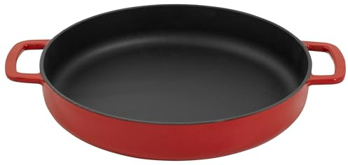 Combekk Poêle en fonte 100% recyclée 28 cm avec 2 poignées latérales pour tous feux Rouge