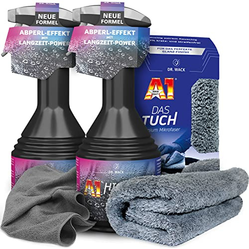 detailzone Autopflege Set: 2x Dr. Wack A1 HIGH END Spray Wax Lackversiegelung Autowachs + 1x Dr. Wack DAS TUCH + Premium Mikrofaser Poliertuch 40x40cm