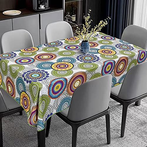 GREATOYAR Mantel Antimanchas Rectangular, Mantel Impermeable, Hule Mesa, Resistente, Lavable, Impermeable, Ideal para Interiores y Exteriores, para Decoración de Mesa,Círculo Colorido,Medida 140x160cm