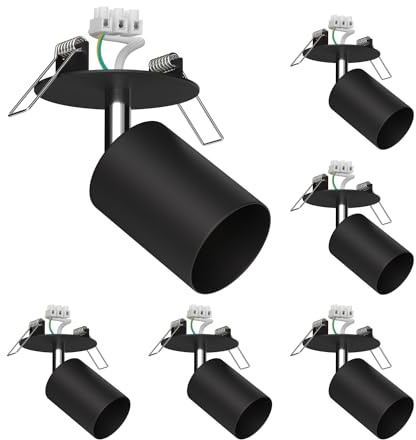 ledscom.de 6x Deckeneinbauleuchte WAIKA, schwenkbar, schwarz matt, rund, 80mm Ø, 1x GU10 max. 15W