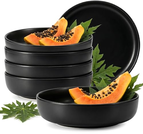 Konsimo. Elegant Suppenteller Set 6er - Schale aus Keramik - Pastateller und Tiefteller für 6 Personen - VICTO Salatteller Mikrowellengeeignet - 18,5 cm - Schwarz