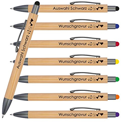 Juwelier Schönschmied 00 Stück Holzkugelschreiber mit Touchfunktion inkl. Gravur | Emojis möglich | Kugelschreiber mit Gravur | Werbekugelschreiber personalisisert (Schwarz)