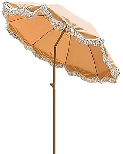 HZSCL 2m Kaffee Sonnenschirm - Luxus Quaste - Garten Terrassen Sonnenschirm - Vintage Strandschirm - Neigbar/Faltbar/Höhenverstellbar - UV-Schutz-Marktschirm