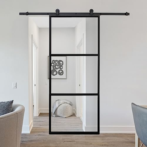 Home Deluxe - Glasschiebetür STELLAR - 205 x 90 cm, Klarglas, inkl. Gleitschiene und Zubehör I Glastür Wohnungstür Innentür