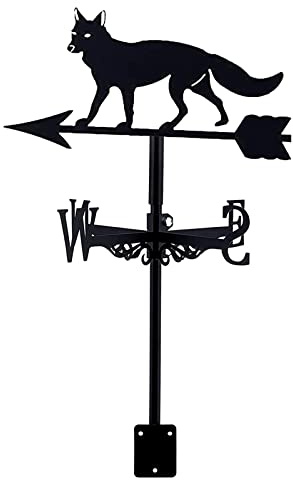 EICOFF Decorative Wind Vane, Fox Weathervane Cast Iron Weather Vane Garden Metal Decorations Wind Direction Indicator with Roof Mount for Outdoor Roof Farm Yard