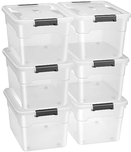 Juskys Aufbewahrungsbox mit Deckel - 6er Set Kunststoff Boxen 60l - Box groß, stapelbar, transparent - Aufbewahrung Ordnungssystem Aufbewahrungsboxen