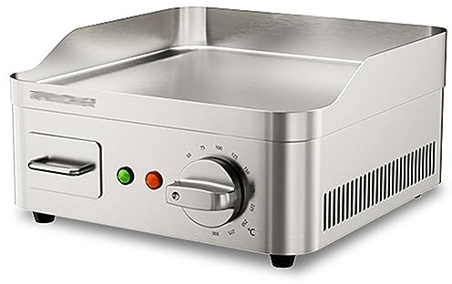RUYICZB 2000W 220V Piastra Elettrica da Cucina in Acciaio Inossidabile Commerciale Griglia Professionale Liscia Bistecchiera da Bar Ristorante 23X23 CM Grill da Tavolo da Cucina 50-300°C