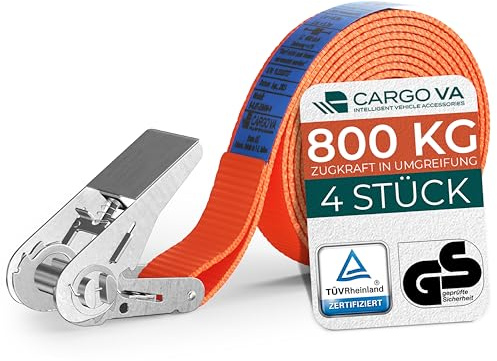 CargoVA® Robuste 800kg Spanngurte [4er Set] - TÜV/GS Zertifiziert & DIN - Vielseitig Einsetzbar - 25mm Breite - Ideal für Professionelle Anwendungen [10M]