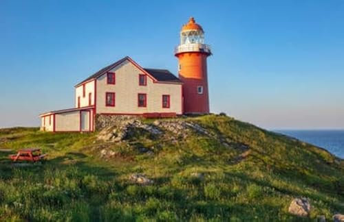 Acryl-Bild 140 x 90 cm: Malerische Aussicht auf den Sonnenuntergang des Ferryland Head Lighthouse in der Nähe von Ferryland, Neufundland. (170619203)