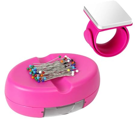 Hilltian 2 Stück Magnetisches Nadelkissen, Magnetnadelhalter mit Nadelkissen Armband zum Nähen, Rosa