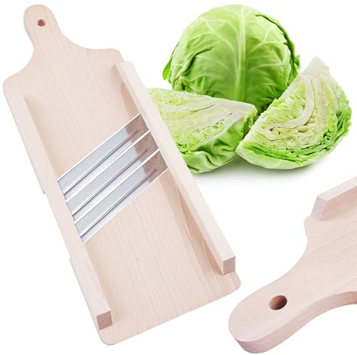 BAUSTER® Krauthobel aus Buchenholz mit Edelstahlklingen – Traditioneller Gemüsehobel für Weißkohl, Rotkohl & Sauerkraut – In verschiedenen Ausführungen erhältlich (3 Messern)
