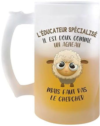 Chope L'éducateur spécialisé Doux comme un Agneau | Verre à bière Pinte Métier Collègue Cadeau Travail Boulot Départ Retraite