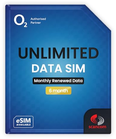 O2 Unlimited Data SIM - Preloaded for 6 Months - No Contract - Quick Activation Within 1 Working Day - Mobile Broadband for Routers, Tablets & Phones