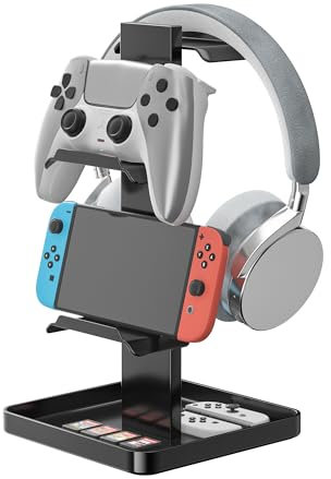 jockcaras Headphone Stand Metal Controller Holder: Upgraded Stability Headset Holder - Gaming Headset Stand with Bottom Storage for Headphones Controller Switch iPad Ps4 Ps5 Mobile Phone.