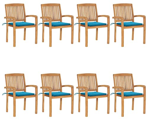 WHOPBXGAD klappstuhl bis,klappsessel,Camping Stuhl,rattansessel,Stapelbare Gartenstühle mit Kissen 8 STK. Massivholz Teakstapelstuhl,klappstuhl Holz,campingstuhl mit Tisch,gartenstuhl,Sun Garden,