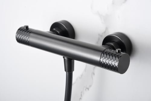 MICE - Rubinetteria termostatica per doccia con manico e flesso in ottone - Rubinetteria miscelatore termostatico per doccia con controllo temperatura Black Gun Metal BTG053-5BGM