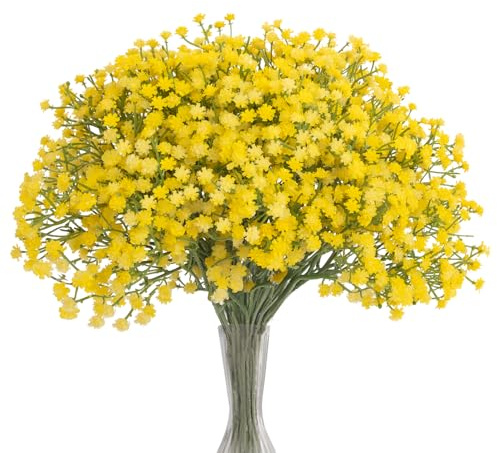 N&T NIETING Gypsophila Künstliche Blumen, 10 Stück Gypsophila Kunstblumen Schleierkraut Gefälschte Blumen Blumensträuße für Hochzeit Braut Party Home Decor (Gelb)