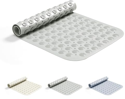 Good Nite Badewannenmatte rutschfeste 70 x 38 cm Duschmatte Maschinenwaschbar mit Saugnäpfen Ablauflöchern Gummi-Badematten Schimmelresistent Lang Grau