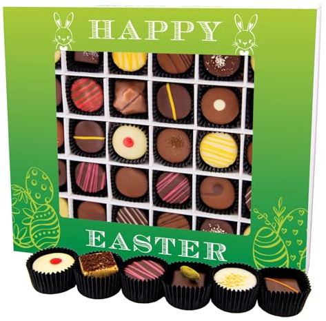 Hallingers Genuss Manufaktur Pralinen Oster-Geschenk - ohne Alkohol, handmade aus Confiserie-Edelkakao in wertiger XXL-Geschenkbox Happy Easter, Ostern Körbchen für Frauen Männer
