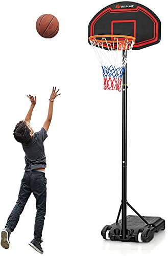 COSTWAY Canasta de Baloncesto Ajustable en 5 Niveles (192-247 cm) con Ruedas para Niños y Adolescentes, Uso Interior y Exterior