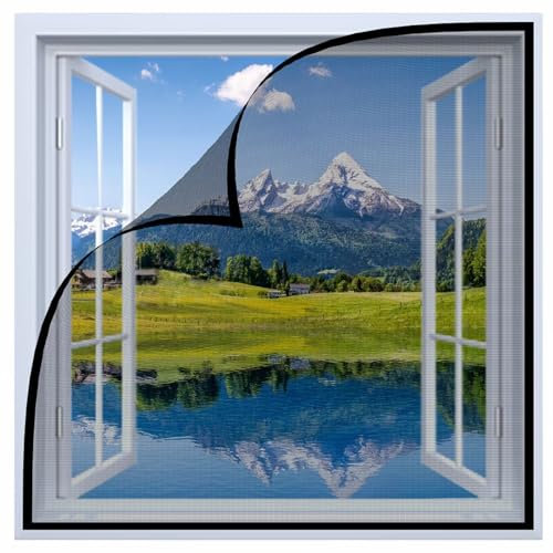 Insektengitter für Fenster, 60x190cm Faltbar Fliegengitter Fenster,Winddicht Fliegenvorhang Mit Selbstklebendes Klettband,für Balkon/Terrassen/Keller Fenster,Schwarz