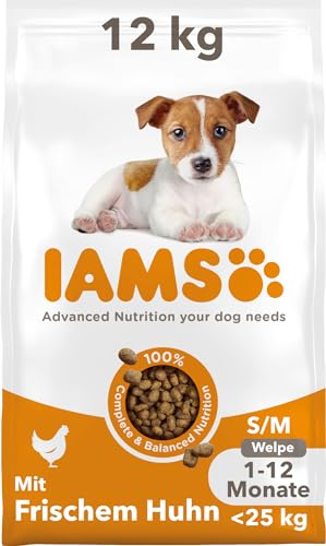 IAMS Junior Hundefutter trocken mit Huhn - Welpenfutter für Welpen im Alter von 1-12 Monaten, geeignet für kleine & mittelgroße Rassen, 12 kg