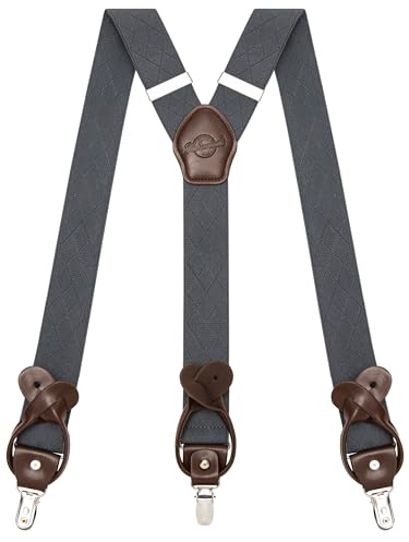 Kohentact Bretelle Uomo con Clip e Bottone, Include 6 Bottone, Larghezza 3,5 cm Y-Shape per Altezza Fino a 200 cm, Acciaio Inossidabile, Gamma di Regolazione Elasticità Extra Large