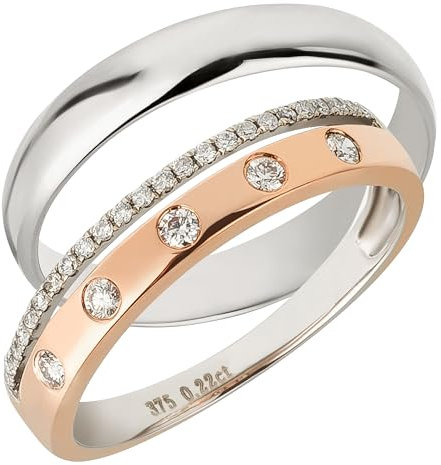 Ardeo Aurum Trauringe Paar aus 375 Gold bicolor Roségold-Weißgold mit 0,22 ct Diamanten Brillanten