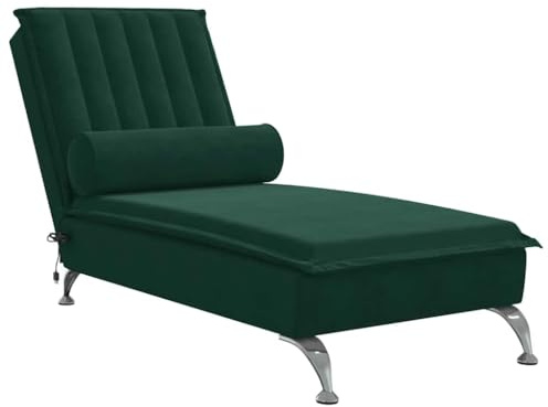 vidaXL Massageschäslong med bolster mörkgrön sammet, schäslonger, massageschäslonger, massagesoffor, massageschäslong, massagesoffa