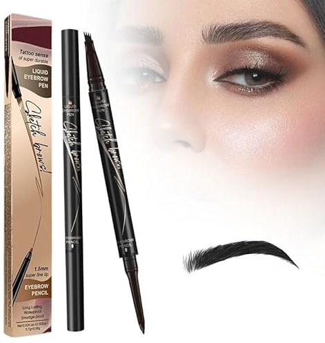 2 in 1 Magic 4 Spitzen Augenbrauenstift, 2024 Neuer wasserdichter 3D Microblading Augenbrauenstift Konturstift, Natürlicher, Langlebiger Microblading-Augenbrauenstift (Schwarz)