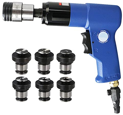 Pneumatische Gewindeschneidmaschine, Gewindeschneidmaschine mit selbstsicherndem Kopf, 6 Spannfutter M3-M12, Druckluft-Gewindebohrer mit doppeltem Verwendungszweck zum Bohren/Gewindeschneiden, Druck
