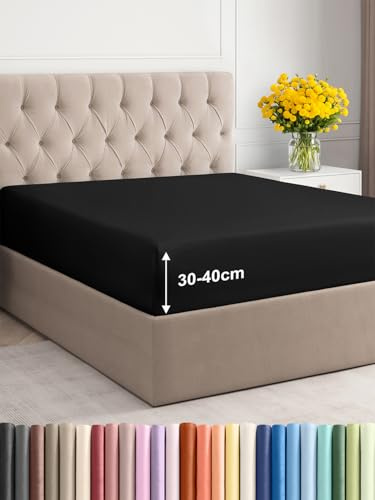 Spannbettlaken 120x200 - Mikrofaser Spannbetttuch 40cm (16) tief - Schwarz