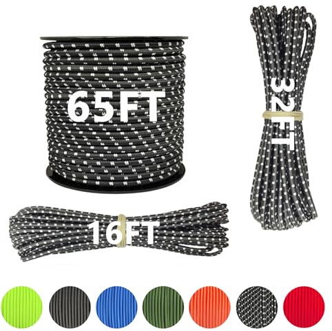 LUYADIN 1/4 x 32' Marine Grade Bungee Cord Elastic Shock Cord, Kayak Stretch String Rope, Heavy Duty Bungee Shock Cords for Repairing Tent Poles, DIY, Tie Downs (Black White Camo)