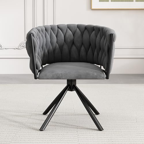 Merax Drehstuhl, Moderne Esszimmerstuhl aus Samt, Armlehnstuhl Drehbar mit Metallbeinen, für Esszimmer, Wohnzimmer, Schlafzimmer, Grau
