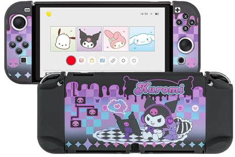Kuitmor Schutzhülle für Switch OLED, Schlanke Hülle mit Kratzfestem und Stoßdämpfendem Design, rutschfeste Griffhülle, Weiche Anti-Kratz Skin Kompatibel mit Switch OLED (Schwarze Kuromi)