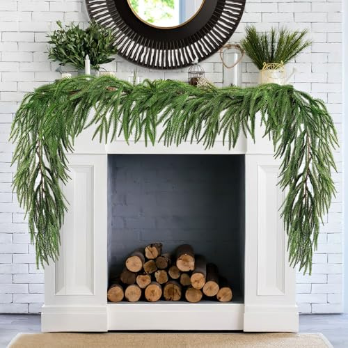 1 Stück Weihnachten Echt Berührung Norfolk Kiefer Girlande 2,7 M Tisch Girlande Künstliche Faux Begrünung Girlanden für Mantel Innen Zuhause Dekoration Weihnachten Urlaub Saisonale