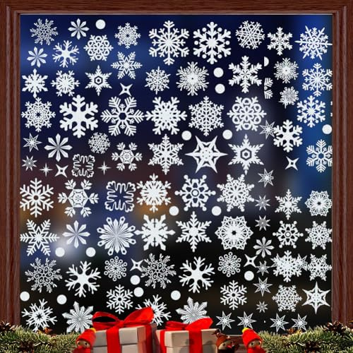 Weihnachten Fensteraufkleber, 9 Blätter 93 PCS Schneeflocken Fensterdeko für Fensterscheiben Wiederverwendbar Statisch Haftend PVC Aufkleber für Winter Fenster Weihnachten deko