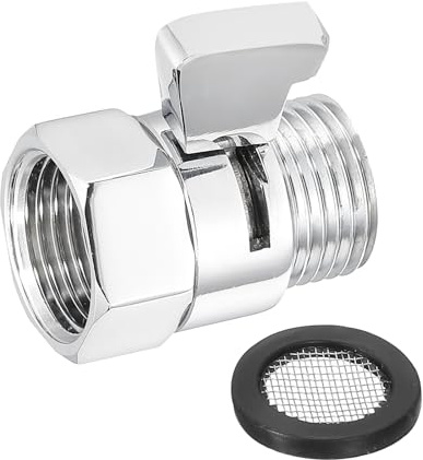 sourcing map Water Flow Control Valve, 1 PCS G1/2 Shower Head Shut Off Valve, Brass Water Pressure Regulator for Shower Head or Bidet Spray (Silver)